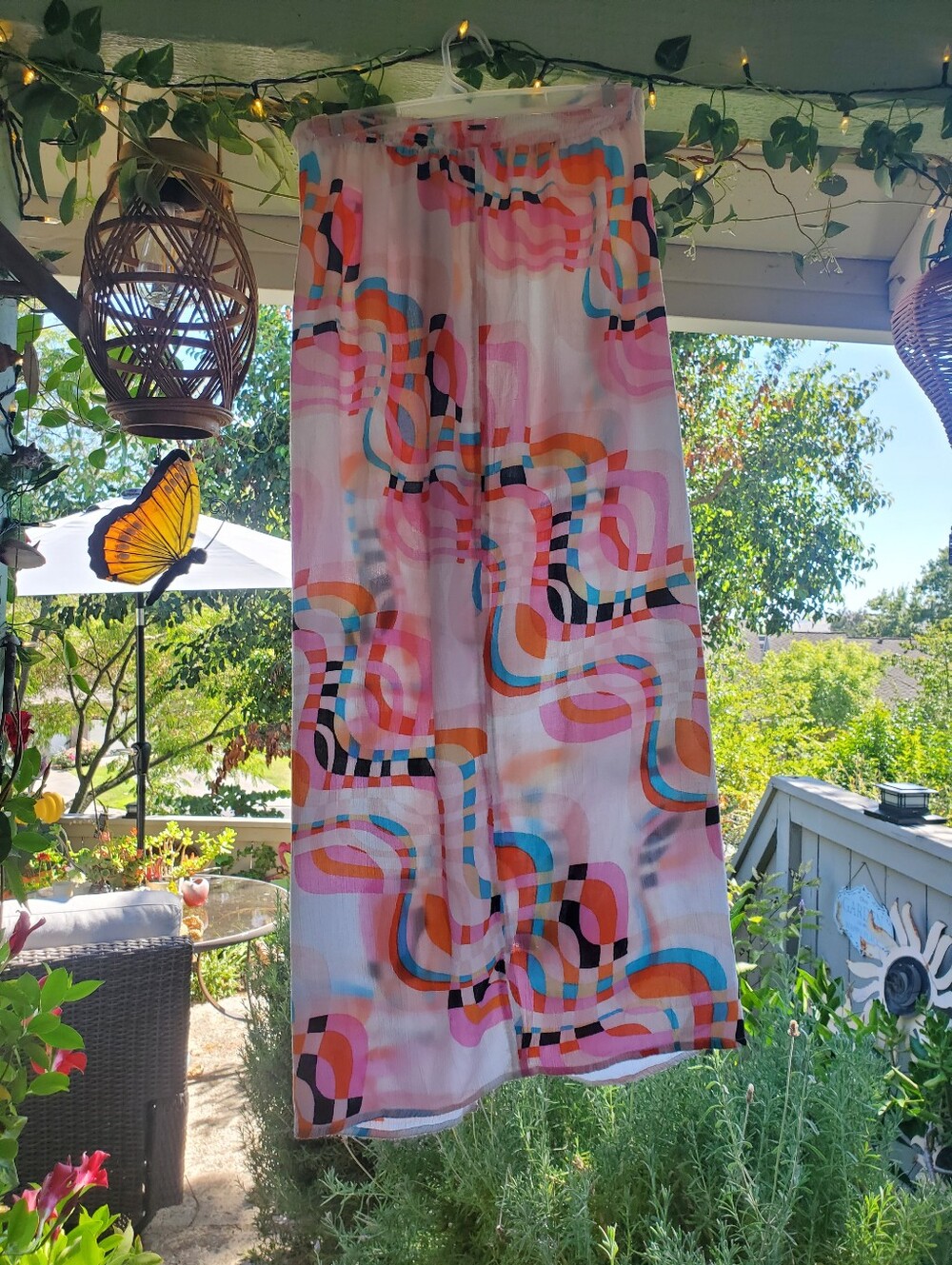 Colorful Geometric Sheer Skirt - Pink, Orange & Blue